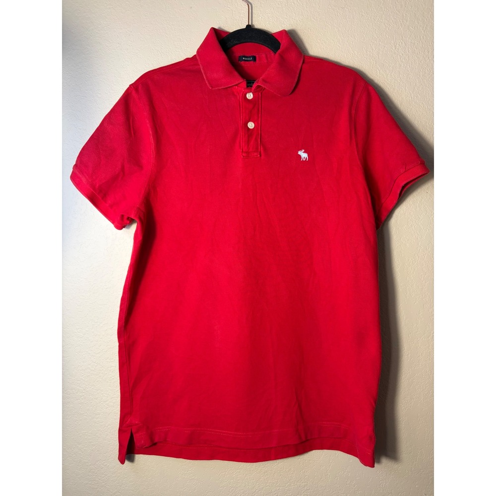 Abercrombie & Fitch Mens Muscle Fit Polo Shirt Red Short Sleeve XL Logo Pique